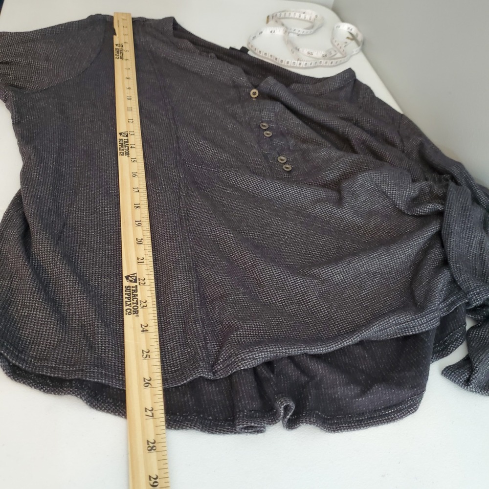 Jane + Delancey 2X Charcoal Grey Waffle Knit Roll Tab Sleeve Henley Top Shirt - Picture 6 of 10